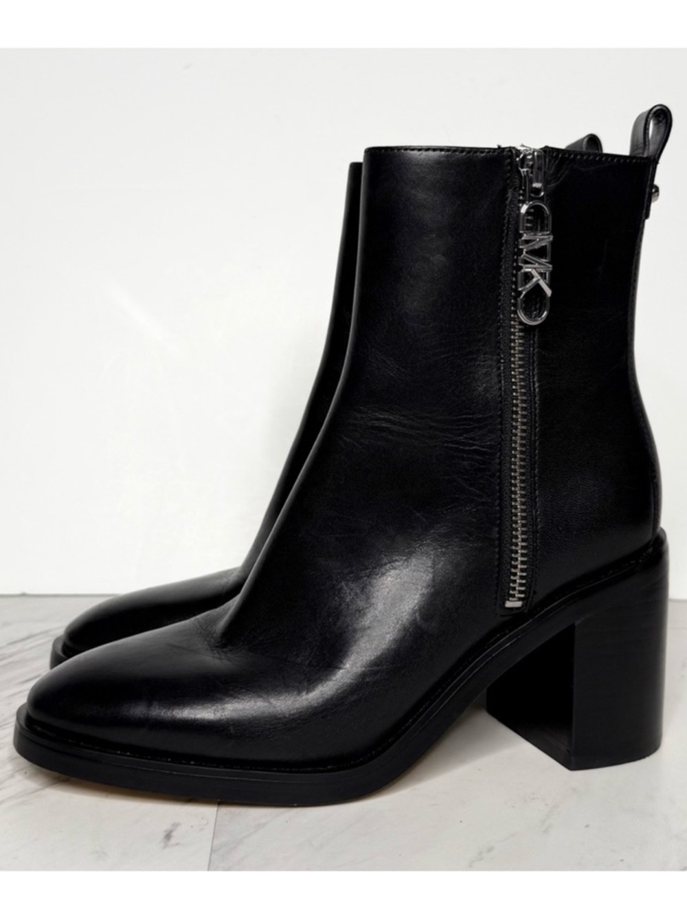 Michael Kors Black Leather Stacked Heel Bootie 5 1/2 M